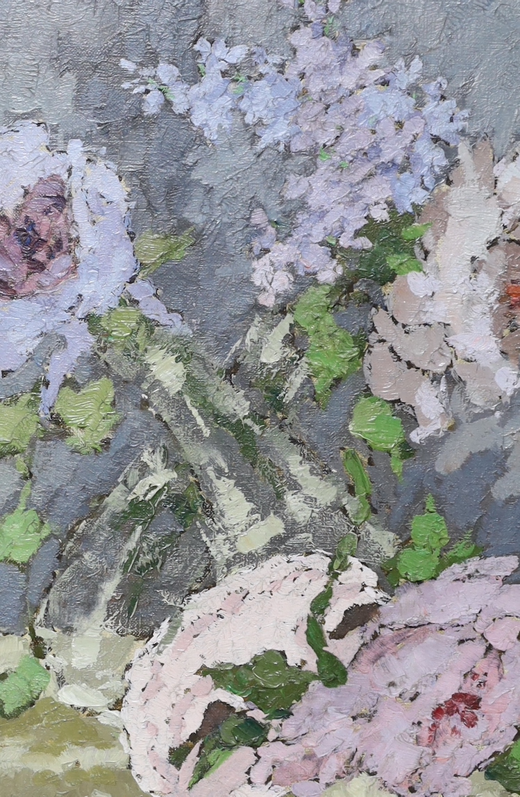 Suzanne Eisendieck (German, b.1908), oil on canvas, 'Fleurs et Masque', signed, 25 x 17cm